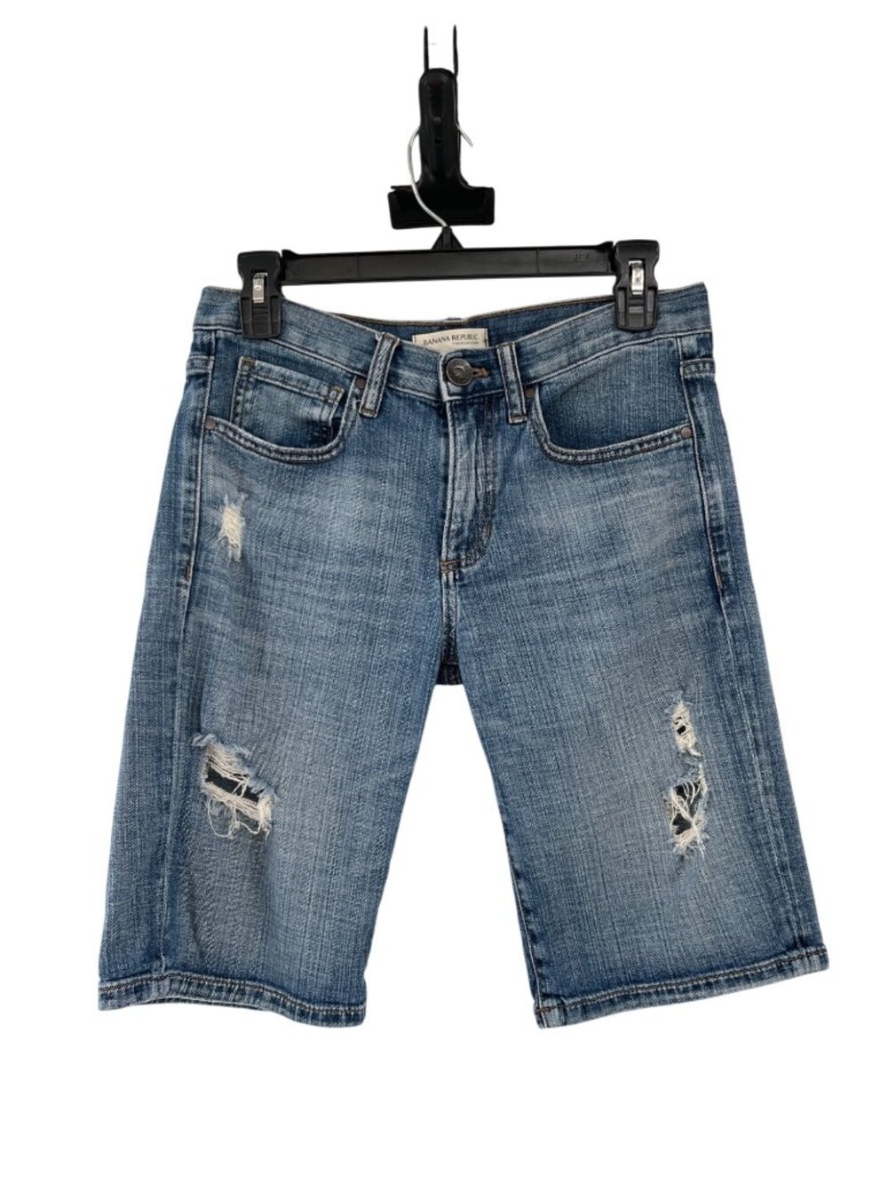 Banana Republic Boyfriend Denim Shorts Womens 25 Low Rise Distressed 11” Inseam
